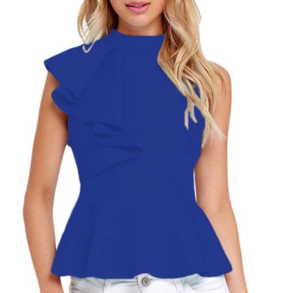 Side Ruffle Stretch Peplum Top - Picture 15 of 16
